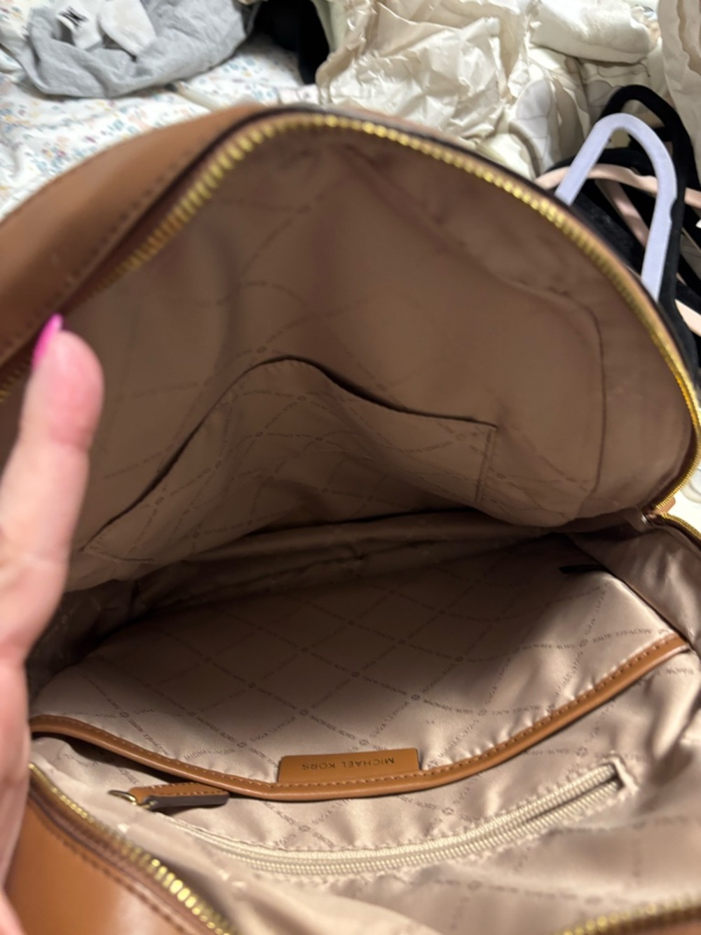 Michael Kors Beige/ Brown Signature MK Logo Backpack - Picture 3 of 6